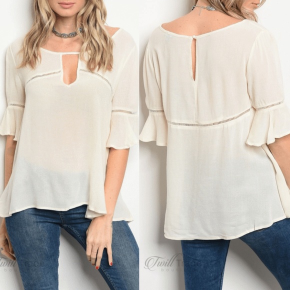 Chloah Tops - Ivory Peasant Blouse {Chloah}